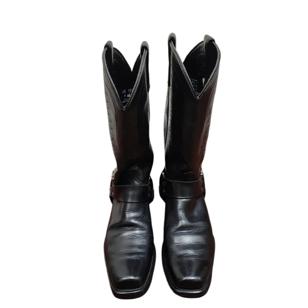 Texas USA Made Black Leather Western Harness Boots Eagle Detail Men’s 9